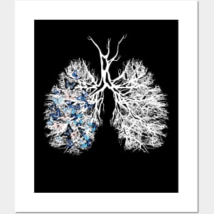 White Trees Lungs like branches, left lung with tree branches and blue butterflies Posters and Art